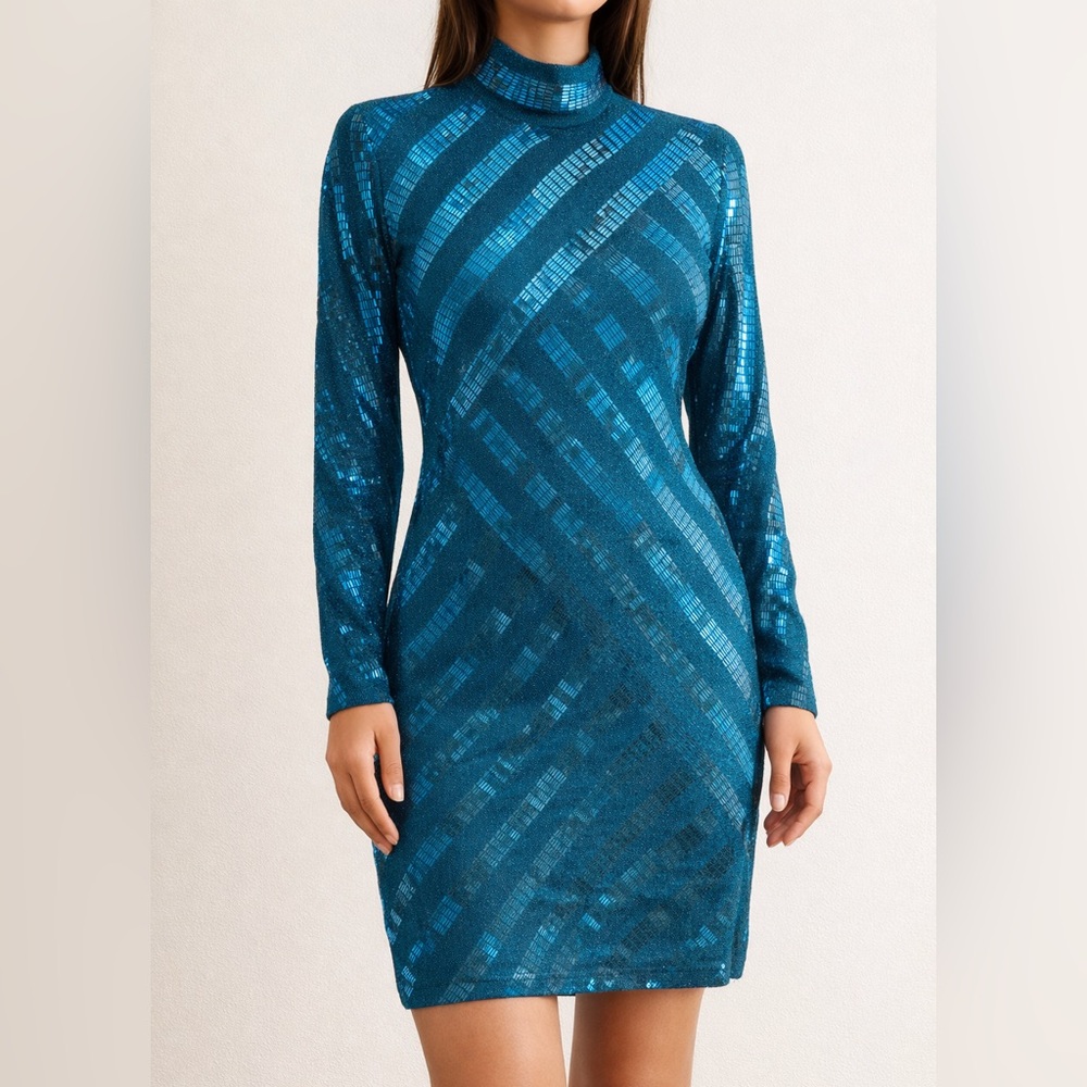 St. John Teal Long Sleeve Sequin Dress